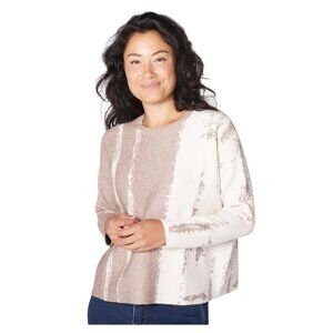 WynneCollection Softknit Painted Patterned Jacquard Sweater Size Large Beige Tan